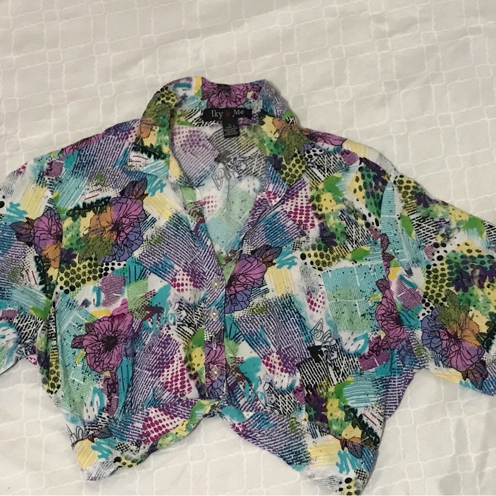 Colorful Floral Cropped Blouse